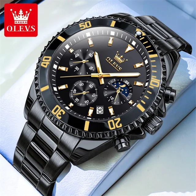 Olevs 2870 relógio masculino 42.5mm grande mostrador cronógrafo fase da lua relógios esportivos à prova dwaterproof água moda original relógio de quartzo para homem 2025