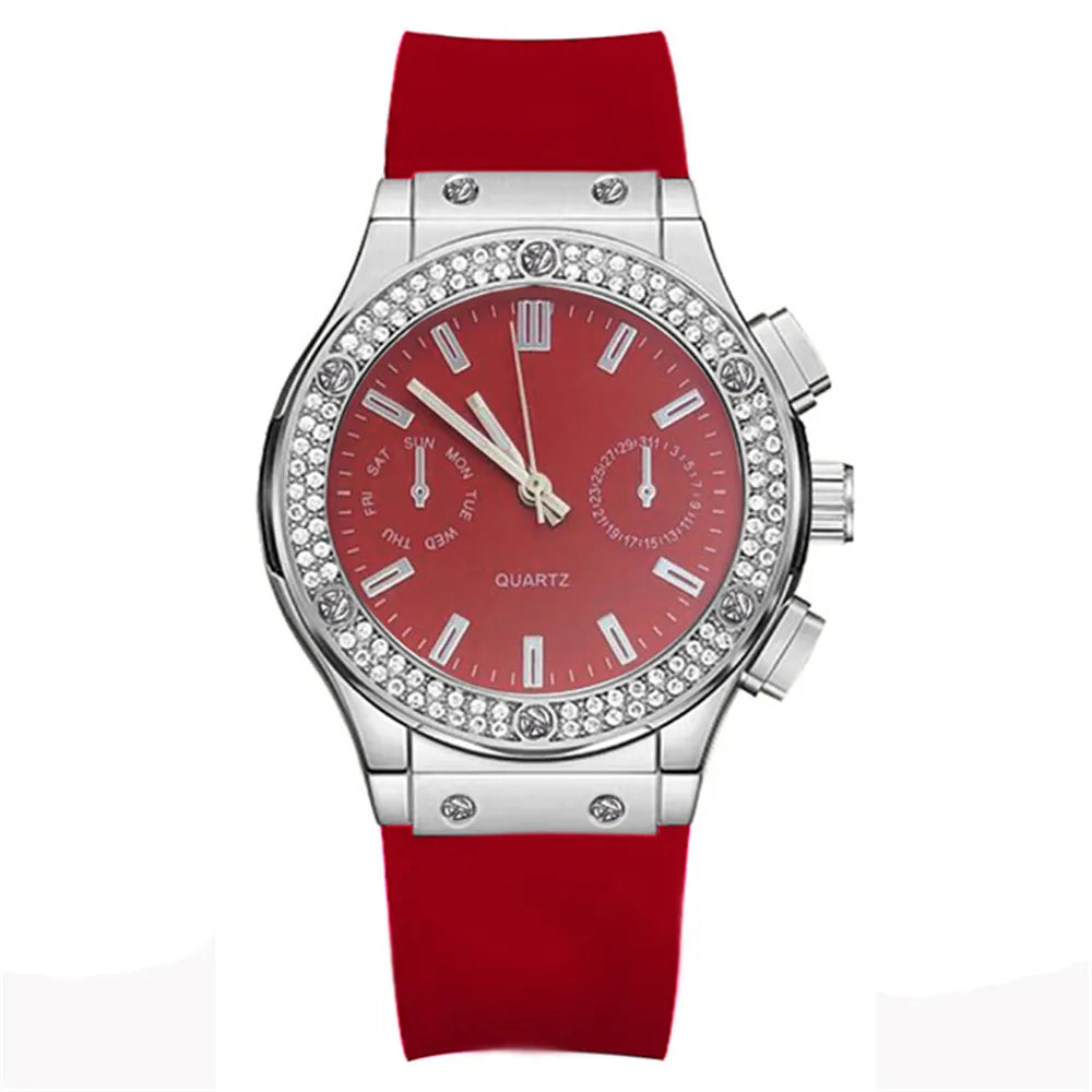 Moda 2025 Relógios Mulher Borracha Luxuosa Marca Casual Diamante Feminino Relogio Feminino Relogio Esportivo Simples