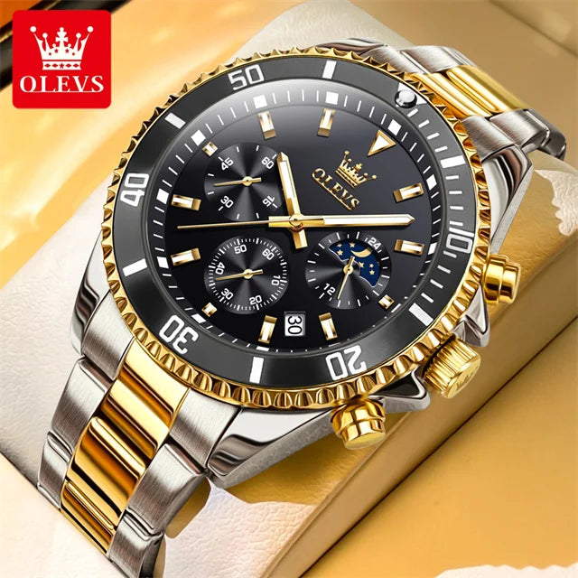 Olevs 2870 relógio masculino 42.5mm grande mostrador cronógrafo fase da lua relógios esportivos à prova dwaterproof água moda original relógio de quartzo para homem 2025
