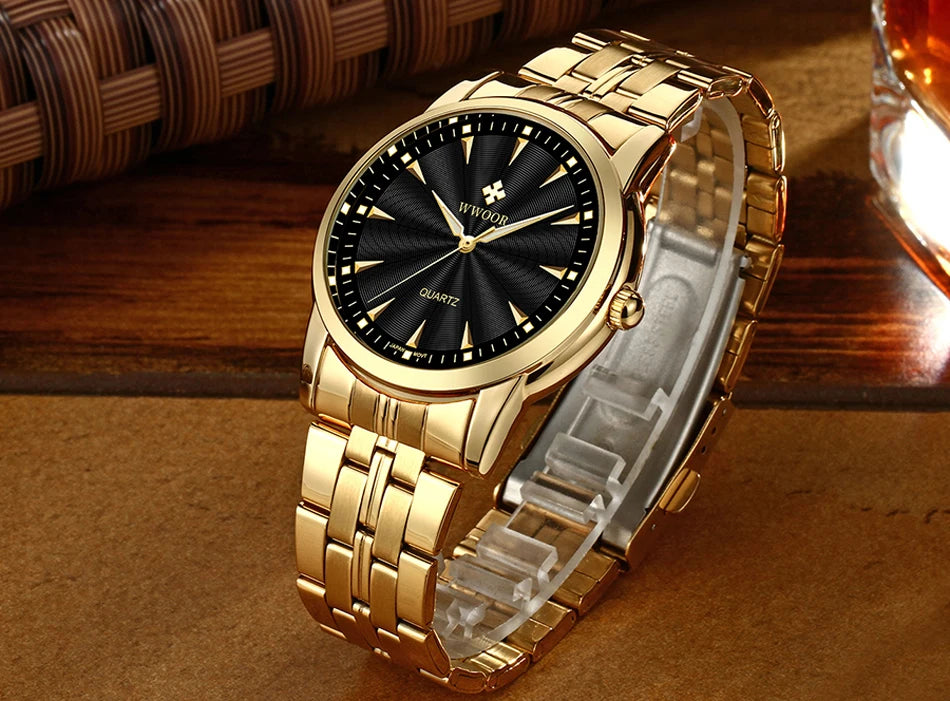 WWOOR-Relógio Masculino De Aço Inoxidável Impermeável De Luxo, Relógio De Quartzo Masculino, Relógios De Moda Casual, Original