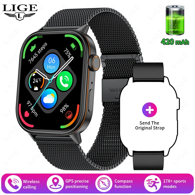 Lige 2025 para android ios gps relógio inteligente feminino 2.01 "tela hd freqüência cardíaca bluetooth chamada bússola ip68 à prova dip68 água masculino smartwatch