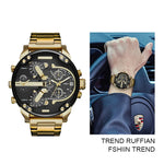 Relógio masculino luxuoso de aço inoxidável – Relógio de quartzo com mostrador analógico grande para negócios e roupas casuais – Cronógrafo esportivo à prova d'água