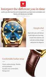 Olevs clássicos pulseira de couro relógio de quartzo para mulheres moda elegante diamante senhoras relógio à prova dwaterproof água data relógio de quartzo feminino