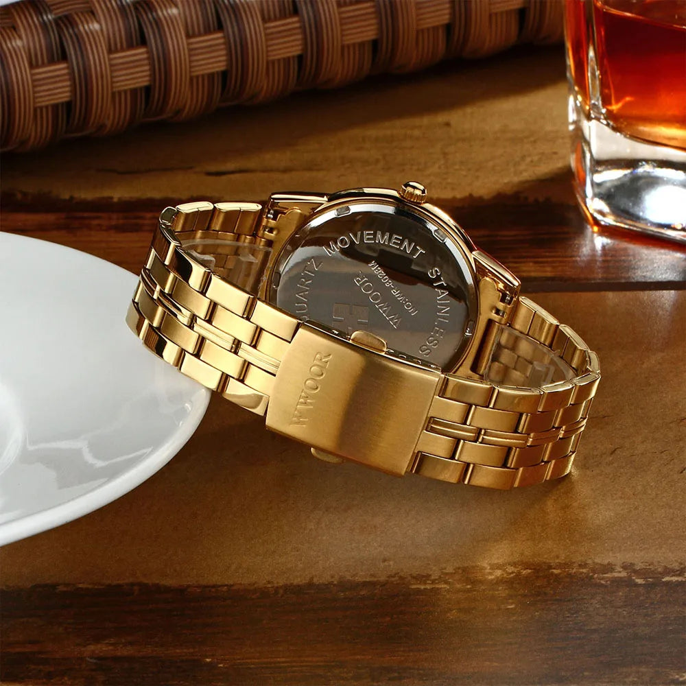 WWOOR-Relógio Masculino De Aço Inoxidável Impermeável De Luxo, Relógio De Quartzo Masculino, Relógios De Moda Casual, Original