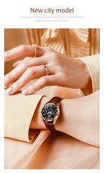 Olevs 5523 marca original relógios femininos moda à prova dwaterproof água pulseira de couro relógio de quartzo para senhora cronógrafo relógio de pulso luminoso