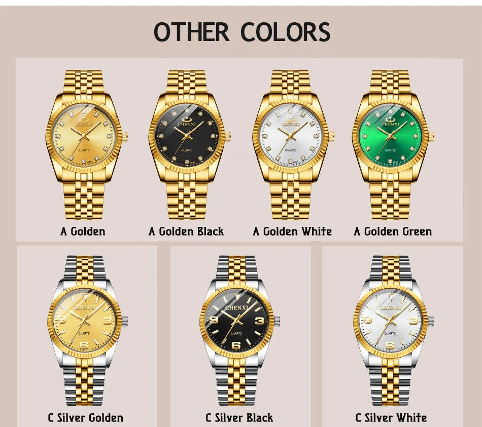 CHENXI-Relógio quartzo dourado masculino, strass, pulseira de aço inoxidável, impermeável, relógios de pulso empresariais para homens, várias cores, moda