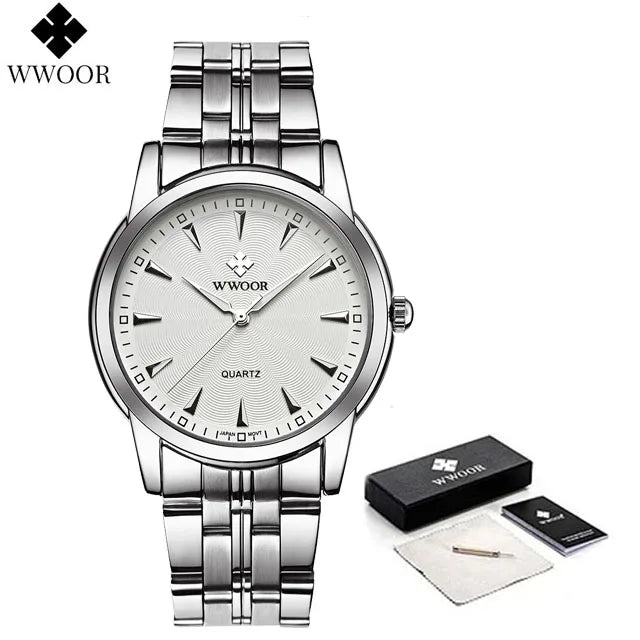 WWOOR-Relógio Masculino De Aço Inoxidável Impermeável De Luxo, Relógio De Quartzo Masculino, Relógios De Moda Casual, Original