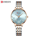 CURREN-quartzo relógios para mulheres, simples pulseira de aço inoxidável, flor Design Dial, moda