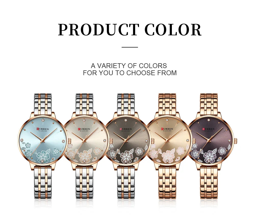 CURREN-quartzo relógios para mulheres, simples pulseira de aço inoxidável, flor Design Dial, moda
