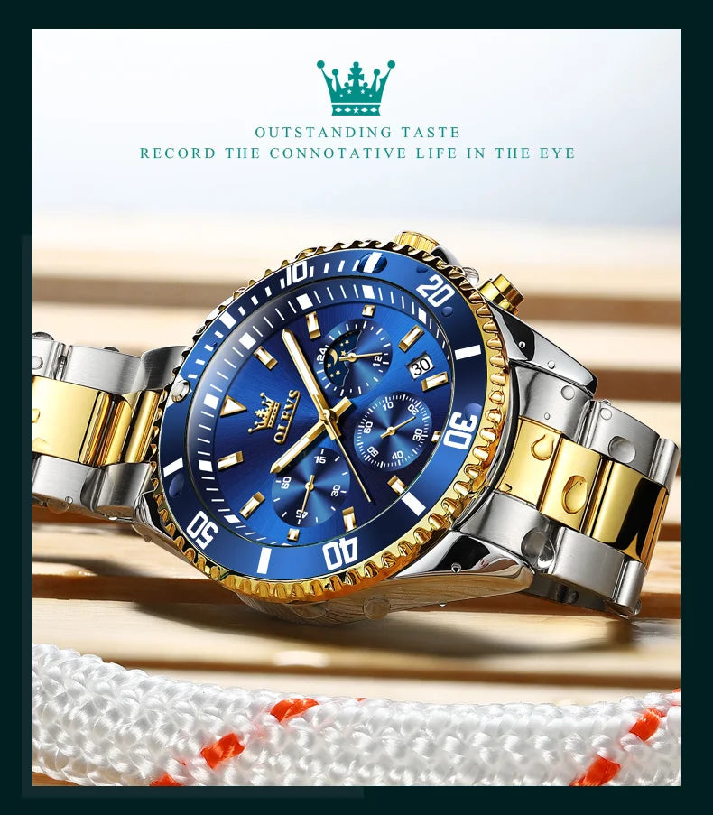 Olevs 2870 relógio masculino 42.5mm grande mostrador cronógrafo fase da lua relógios esportivos à prova dwaterproof água moda original relógio de quartzo para homem 2025