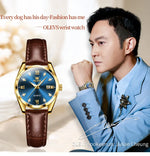 Olevs clássicos pulseira de couro relógio de quartzo para mulheres moda elegante diamante senhoras relógio à prova dwaterproof água data relógio de quartzo feminino