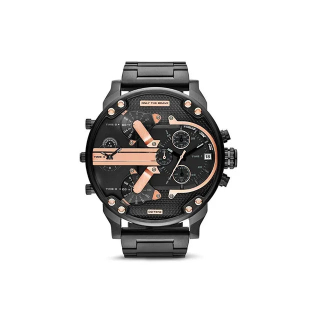 Relógio masculino luxuoso de aço inoxidável – Relógio de quartzo com mostrador analógico grande para negócios e roupas casuais – Cronógrafo esportivo à prova d'água