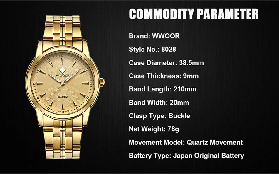 WWOOR-Relógio Masculino De Aço Inoxidável Impermeável De Luxo, Relógio De Quartzo Masculino, Relógios De Moda Casual, Original