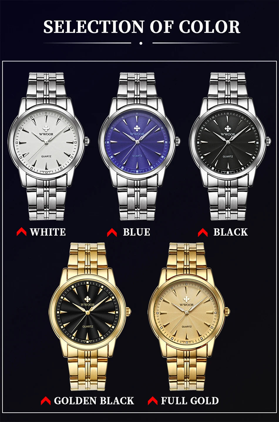 WWOOR-Relógio Masculino De Aço Inoxidável Impermeável De Luxo, Relógio De Quartzo Masculino, Relógios De Moda Casual, Original