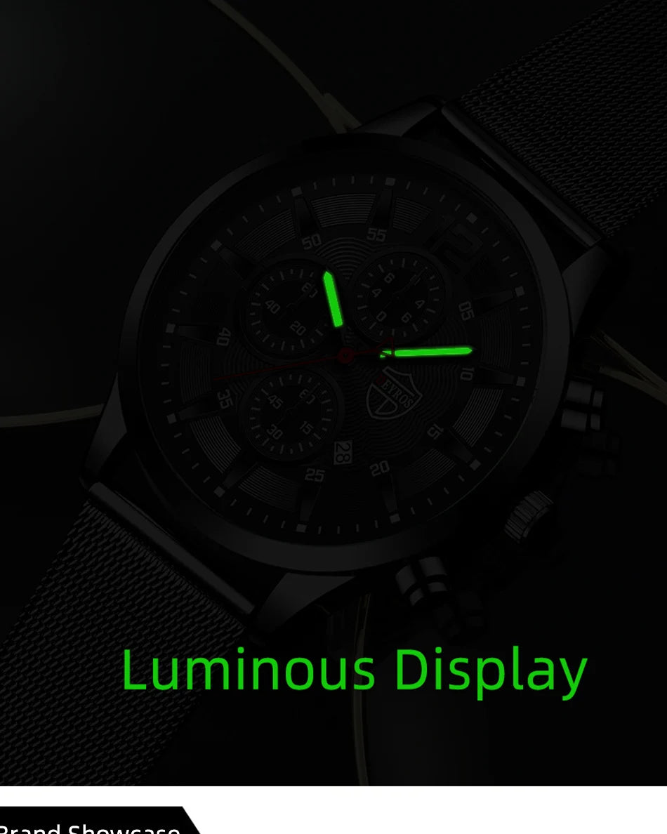 Deyros moda masculina relógios minimalistas negócios casual relógio de quartzo simples masculino malha de aço inoxidável relógio reloj hombre