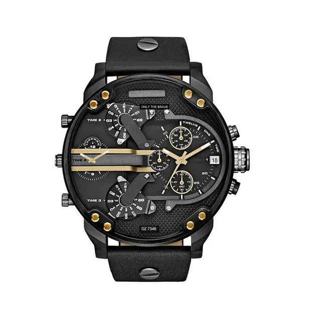 Relógio masculino luxuoso de aço inoxidável – Relógio de quartzo com mostrador analógico grande para negócios e roupas casuais – Cronógrafo esportivo à prova d'água