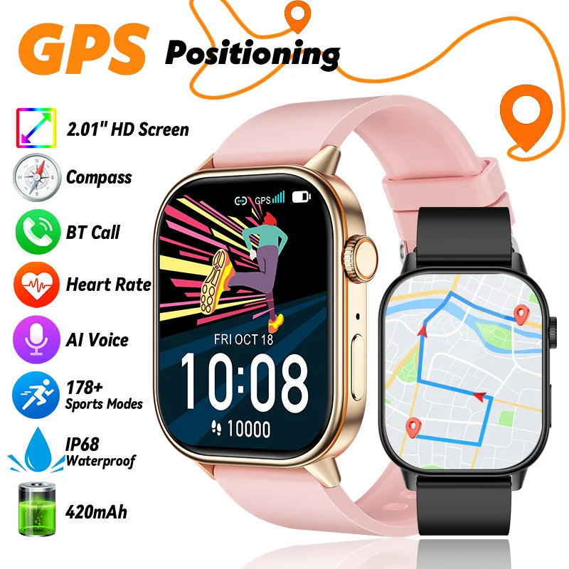 Lige 2025 para android ios gps relógio inteligente feminino 2.01 "tela hd freqüência cardíaca bluetooth chamada bússola ip68 à prova dip68 água masculino smartwatch