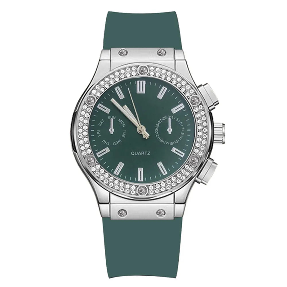 Moda 2025 Relógios Mulher Borracha Luxuosa Marca Casual Diamante Feminino Relogio Feminino Relogio Esportivo Simples