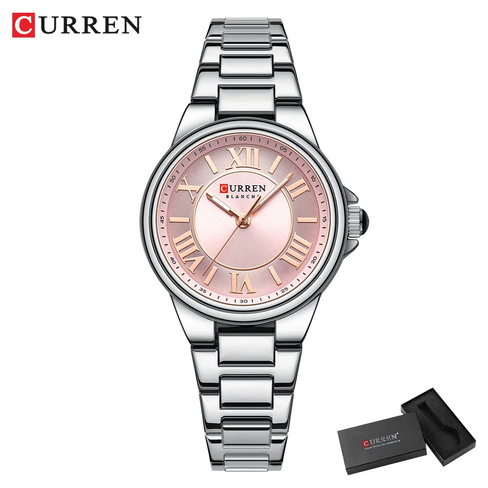 CURREN Charme Romântico Relógios de Pulso Feminino Design de Moda Relógio de Quartzo Fino com Mãos Luminosas Pulseira de Aço Inoxidável