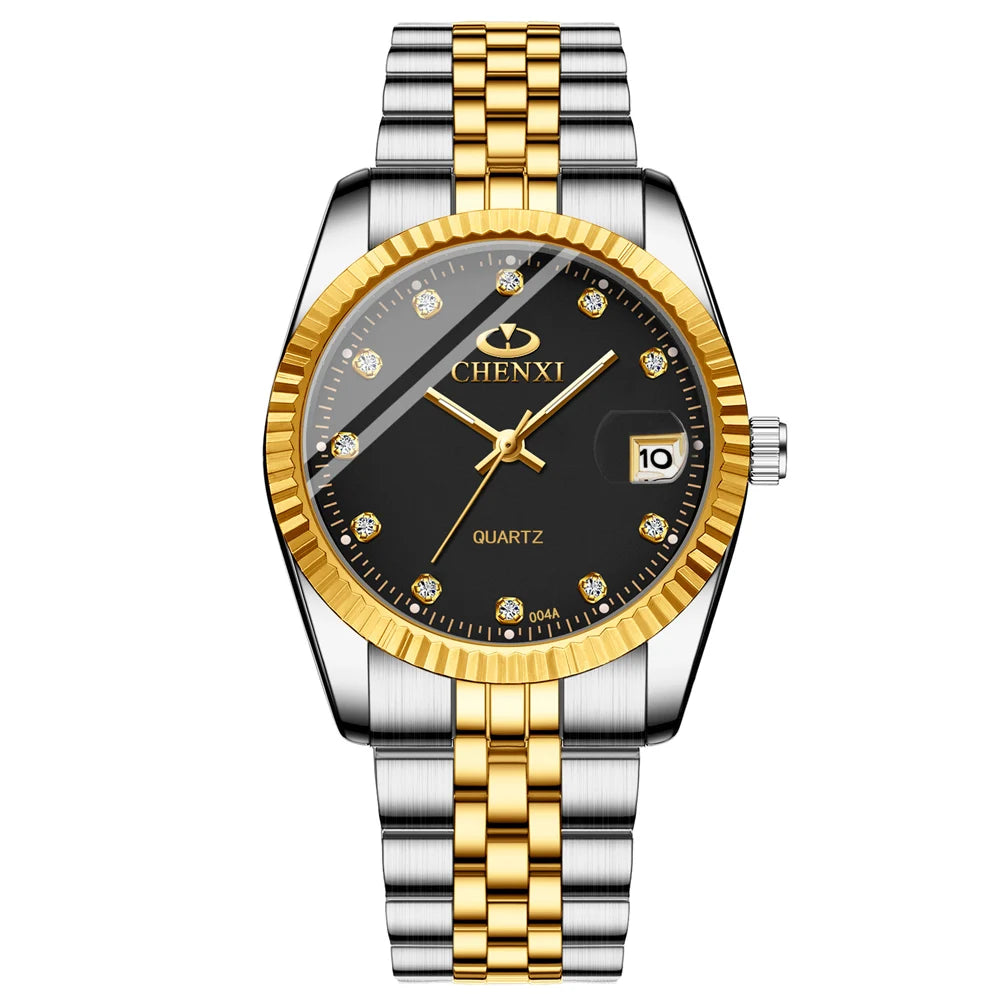 CHENXI-Relógio quartzo dourado masculino, strass, pulseira de aço inoxidável, impermeável, relógios de pulso empresariais para homens, várias cores, moda