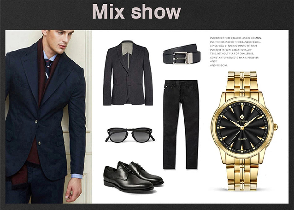 WWOOR-Relógio Masculino De Aço Inoxidável Impermeável De Luxo, Relógio De Quartzo Masculino, Relógios De Moda Casual, Original