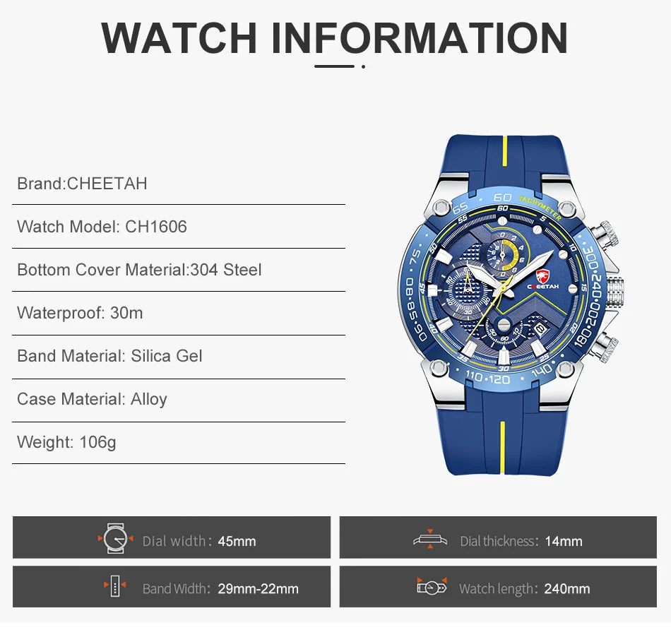 Cheetah novos relógios dos homens marca de luxo grande dial relógio masculino à prova dwaterproof água quartzo relógio pulso esportes cronógrafo relogio masculino