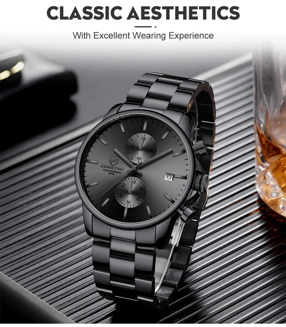 Novo cheetah relógio masculino marca de luxo negócios preto relógios quartzo dos homens à prova dwaterproof água cronógrafo esporte relógio pulso data masculino