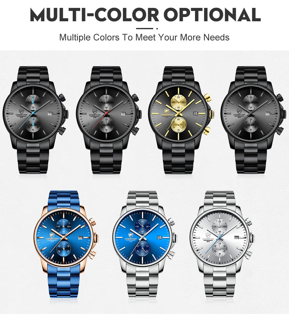 Novo cheetah relógio masculino marca de luxo negócios preto relógios quartzo dos homens à prova dwaterproof água cronógrafo esporte relógio pulso data masculino