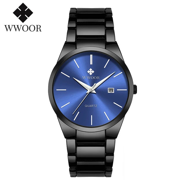 Estilo simples relógios para homens quartzo relógio de aço inoxidável wwoor relógios masculinos marca superior luxo ouro preto relógio de pulso à prova dwaterproof água