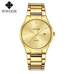 Estilo simples relógios para homens quartzo relógio de aço inoxidável wwoor relógios masculinos marca superior luxo ouro preto relógio de pulso à prova dwaterproof água