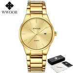 Estilo simples relógios para homens quartzo relógio de aço inoxidável wwoor relógios masculinos marca superior luxo ouro preto relógio de pulso à prova dwaterproof água