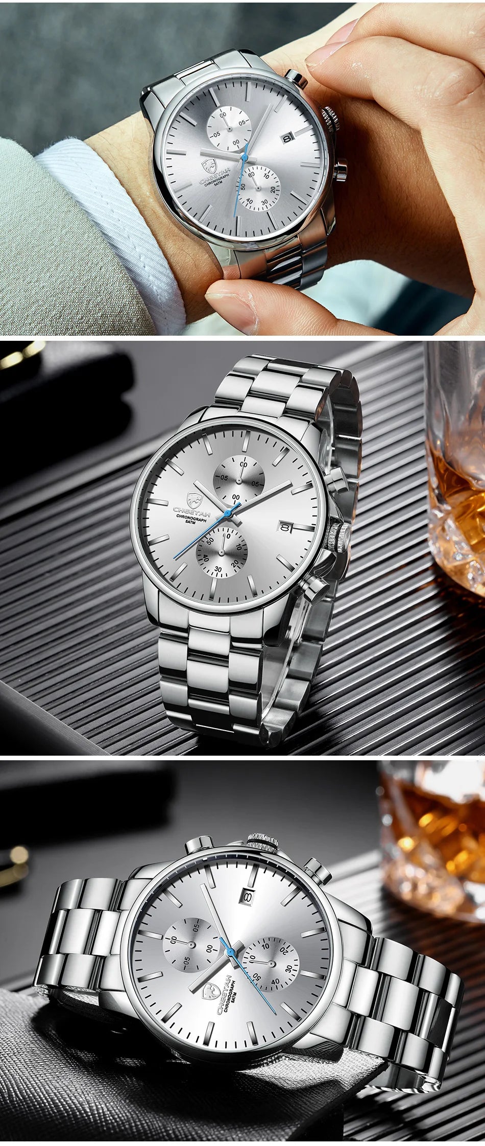 Novo cheetah relógio masculino marca de luxo negócios preto relógios quartzo dos homens à prova dwaterproof água cronógrafo esporte relógio pulso data masculino