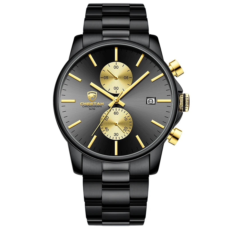 Novo cheetah relógio masculino marca de luxo negócios preto relógios quartzo dos homens à prova dwaterproof água cronógrafo esporte relógio pulso data masculino