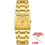 Wwoor-relógio masculino de quartzo, aço inoxidável, ouro, à prova d'água, com data quadrada, marca de luxo, para homens