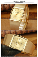 Wwoor marca superior de luxo japão movimento quartzo relógios dos homens ultra fino ouro malha aço relógio para homem quadrado à prova dwaterproof água relógio pulso