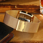 Wwoor marca superior de luxo japão movimento quartzo relógios dos homens ultra fino ouro malha aço relógio para homem quadrado à prova dwaterproof água relógio pulso