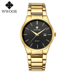Estilo simples relógios para homens quartzo relógio de aço inoxidável wwoor relógios masculinos marca superior luxo ouro preto relógio de pulso à prova dwaterproof água