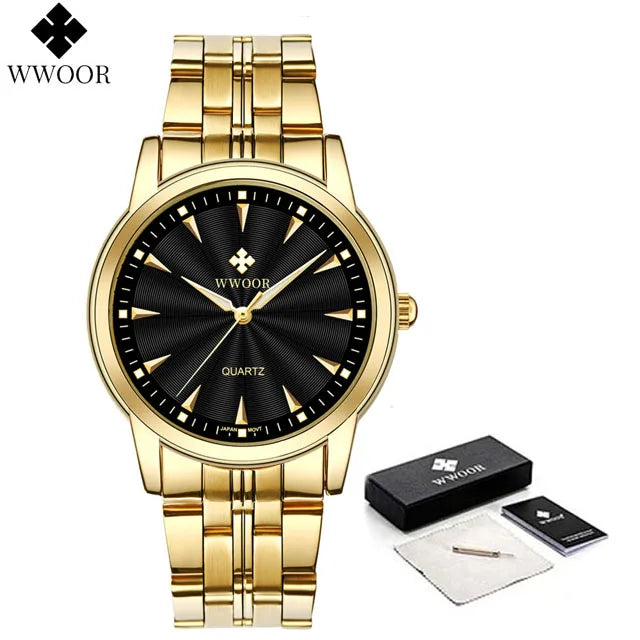 WWOOR-Relógio Masculino De Aço Inoxidável Impermeável De Luxo, Relógio De Quartzo Masculino, Relógios De Moda Casual, Original