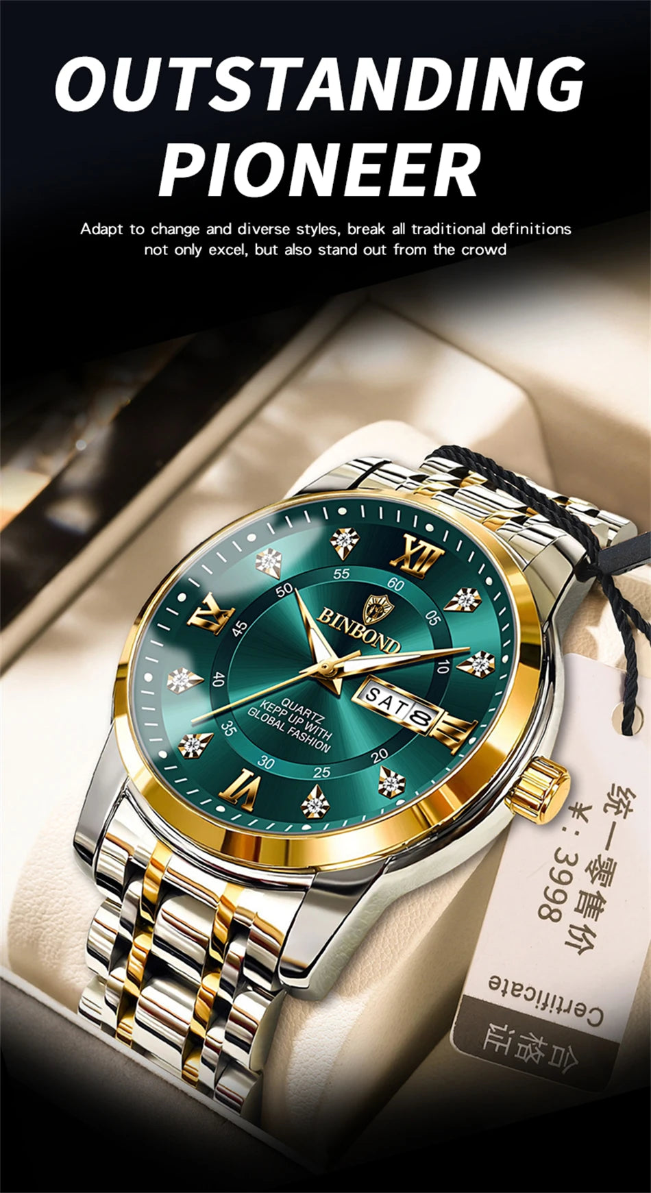 PENGAGAR-Relógio Quartz Masculino, Impermeável, Data Week, Relógio De Pulso Luminoso, Relógios De Aço Inoxidável, Relógio Masculino, Relógio Esportivo