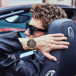 Relógio masculino luxuoso de aço inoxidável – Relógio de quartzo com mostrador analógico grande para negócios e roupas casuais – Cronógrafo esportivo à prova d'água