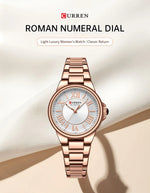 CURREN Charme Romântico Relógios de Pulso Feminino Design de Moda Relógio de Quartzo Fino com Mãos Luminosas Pulseira de Aço Inoxidável