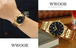 WWOOR-Relógio Masculino De Aço Inoxidável Impermeável De Luxo, Relógio De Quartzo Masculino, Relógios De Moda Casual, Original