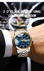 PENGAGAR-Relógio Quartz Masculino, Impermeável, Data Week, Relógio De Pulso Luminoso, Relógios De Aço Inoxidável, Relógio Masculino, Relógio Esportivo