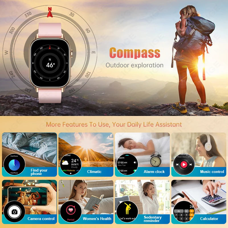 Lige 2025 para android ios gps relógio inteligente feminino 2.01 "tela hd freqüência cardíaca bluetooth chamada bússola ip68 à prova dip68 água masculino smartwatch