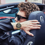 Relógio masculino luxuoso de aço inoxidável – Relógio de quartzo com mostrador analógico grande para negócios e roupas casuais – Cronógrafo esportivo à prova d'água