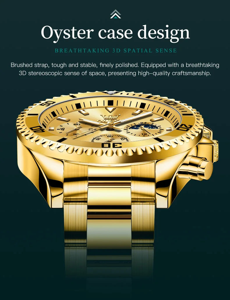 Olevs 2870 relógio masculino 42.5mm grande mostrador cronógrafo fase da lua relógios esportivos à prova dwaterproof água moda original relógio de quartzo para homem 2025