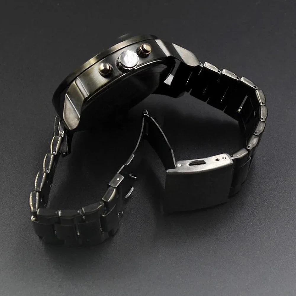 Relógio masculino luxuoso de aço inoxidável – Relógio de quartzo com mostrador analógico grande para negócios e roupas casuais – Cronógrafo esportivo à prova d'água