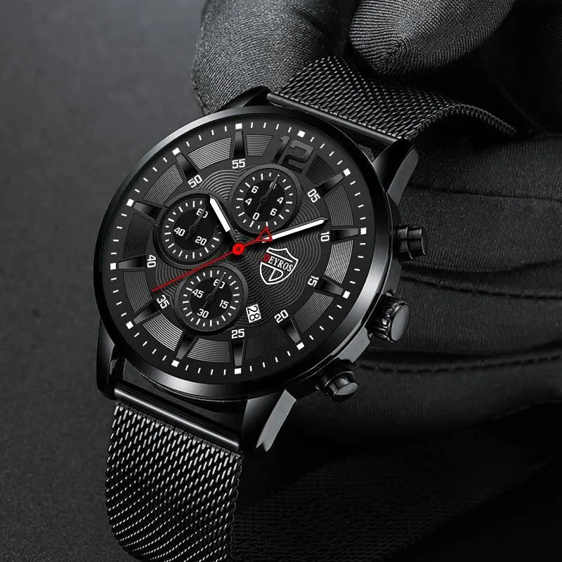 Deyros moda masculina relógios minimalistas negócios casual relógio de quartzo simples masculino malha de aço inoxidável relógio reloj hombre