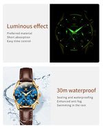 Olevs 5523 marca original relógios femininos moda à prova dwaterproof água pulseira de couro relógio de quartzo para senhora cronógrafo relógio de pulso luminoso