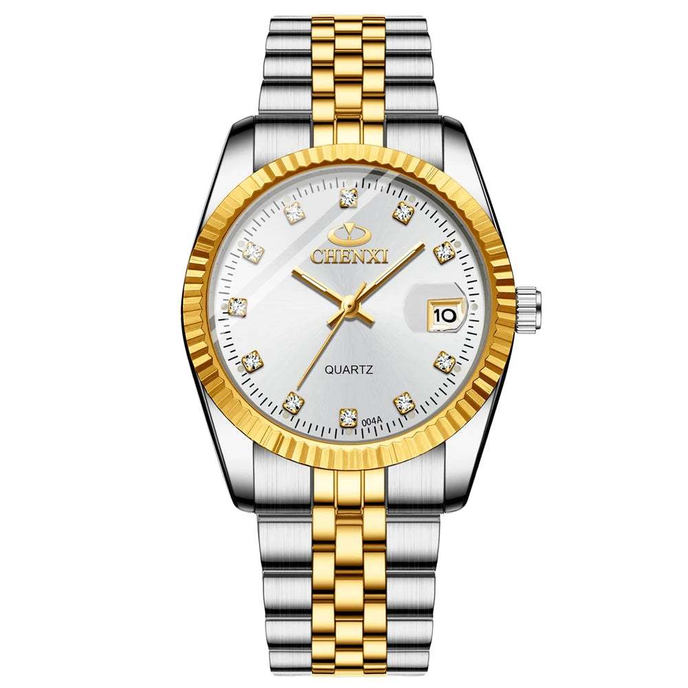 CHENXI-Relógio quartzo dourado masculino, strass, pulseira de aço inoxidável, impermeável, relógios de pulso empresariais para homens, várias cores, moda